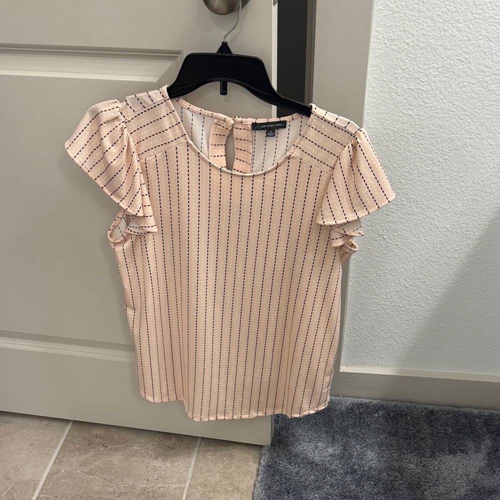 Adrianna Papell Blush Striped Ruffle Blouse
